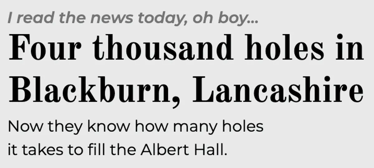 An example of a headline group with smaller text above and below the main headline.