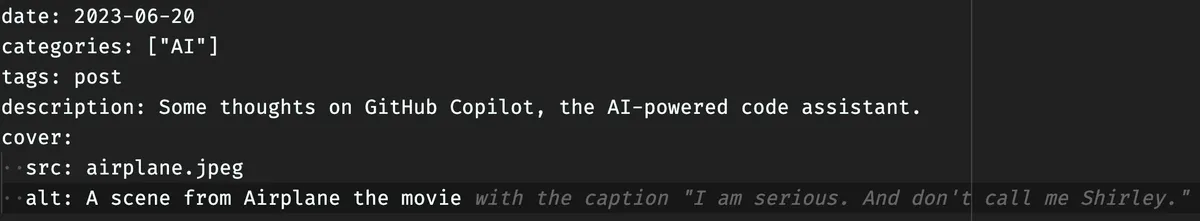 Clip of a suggestion from co-pilot while writing this blog post. Text in the caption.
